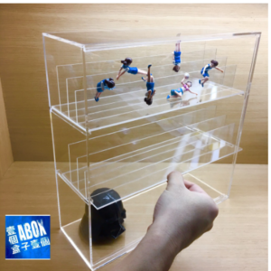 高透光用壓克力杯緣子活動式三層滑門展示盒3