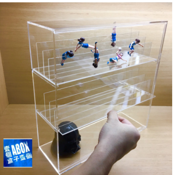 高透光用壓克力杯緣子活動式三層滑門展示盒3